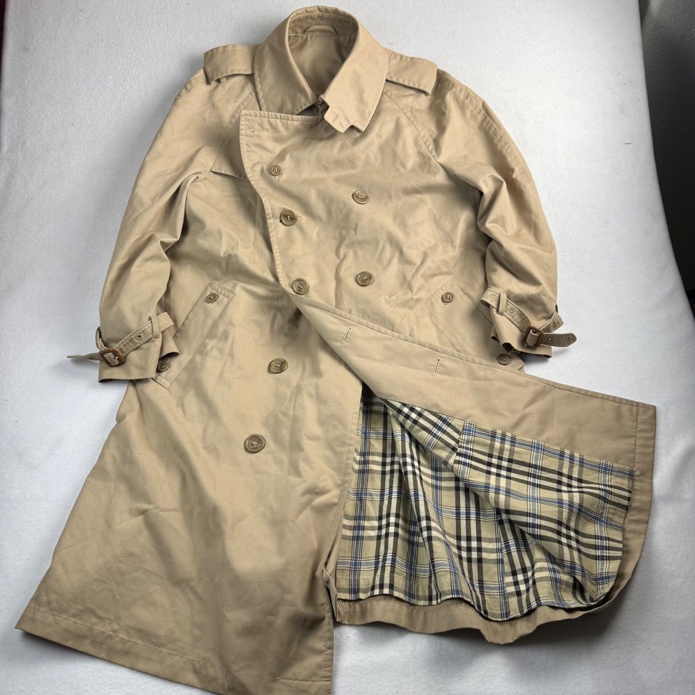 Telemac Tan Double Breasted Trench Coat European Styling Plaidโ Lined Beige